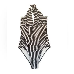 NEW Black and White Striped Halter Swimsuit